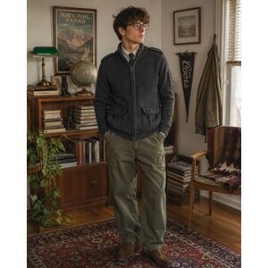 Fossil Mens Full Zip Military Cardigan Sweater Gray Utility Cargo Pocket Medium